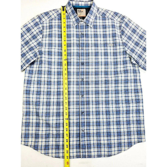 5.11 Tactical Size Large Men Blue White Check Pocket Logo Tag Short Sleeve Shirt - Picture 11 of 13